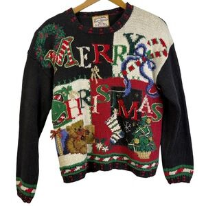 VTG Heirloom Collectibles Petites Christmas Sweater Teddy Bear Tree Stocking M